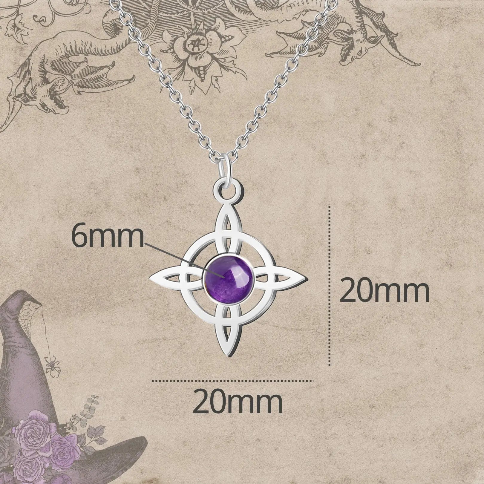 Colgante Nudo de Bruja Acero con Amatista - cotigo