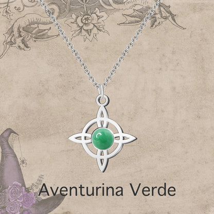 Colgante Nudo bruja Acero con Aventurina Verde