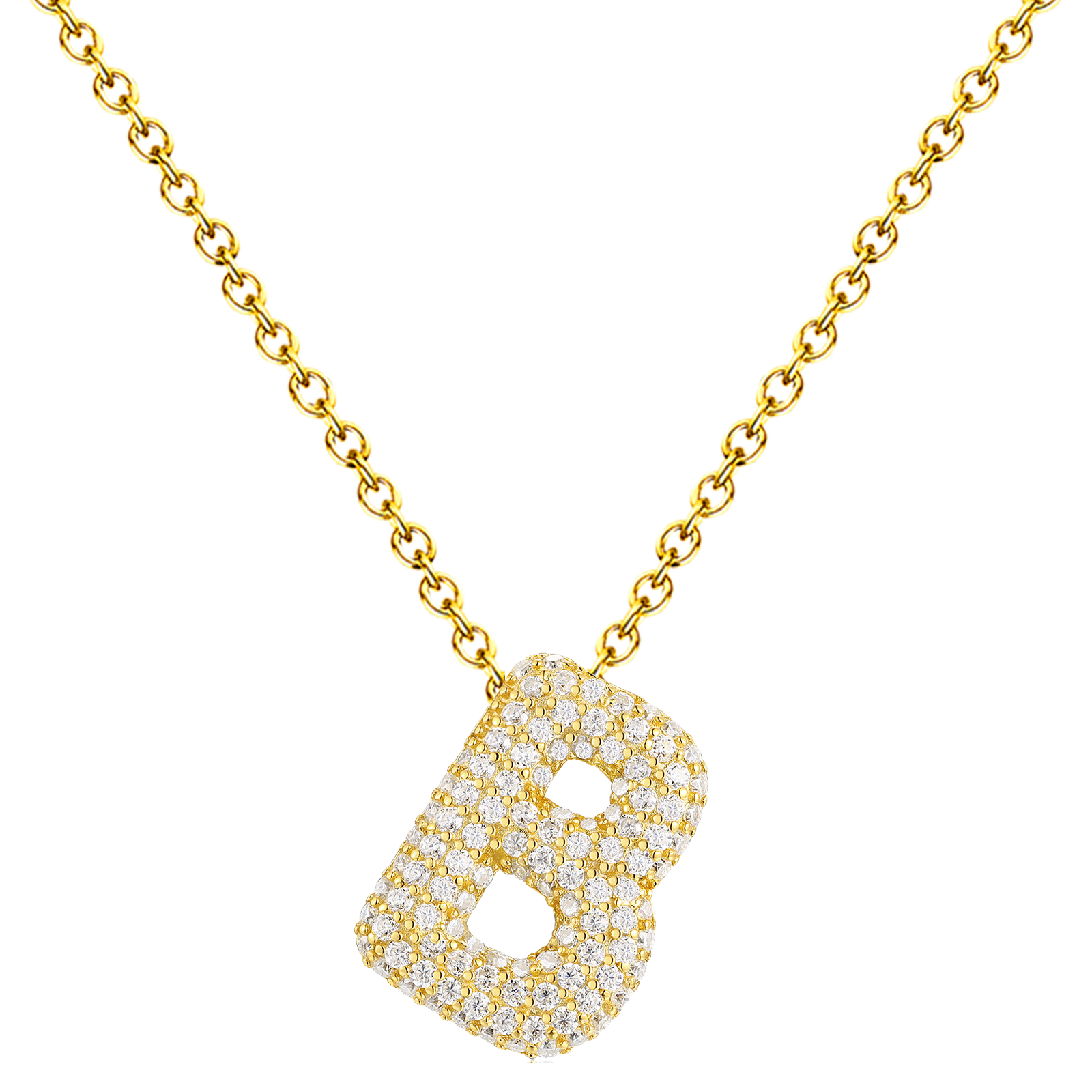 Collar Letra Inicial con Circonitas y Baño de Oro 14K