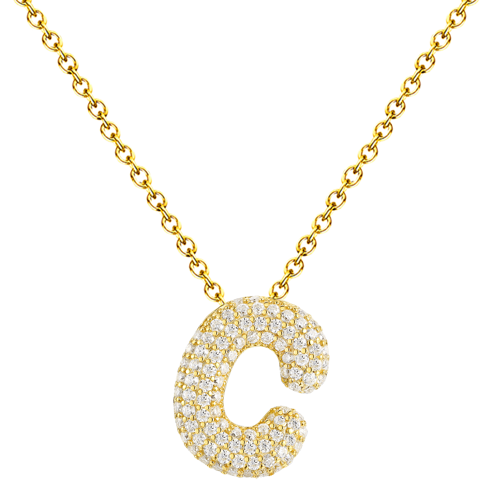 Collar Letra Inicial con Circonitas y Baño de Oro 14K