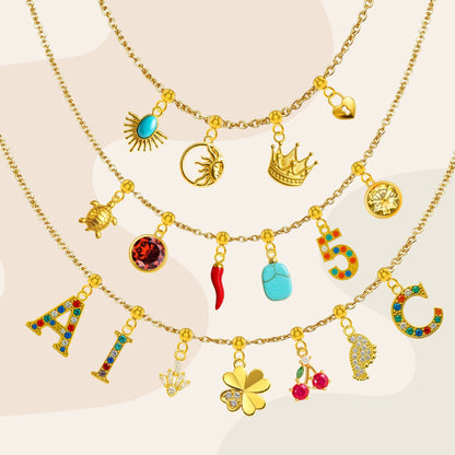 CHARM Acero Dorado Chapado Oro 14 K-con Cierre