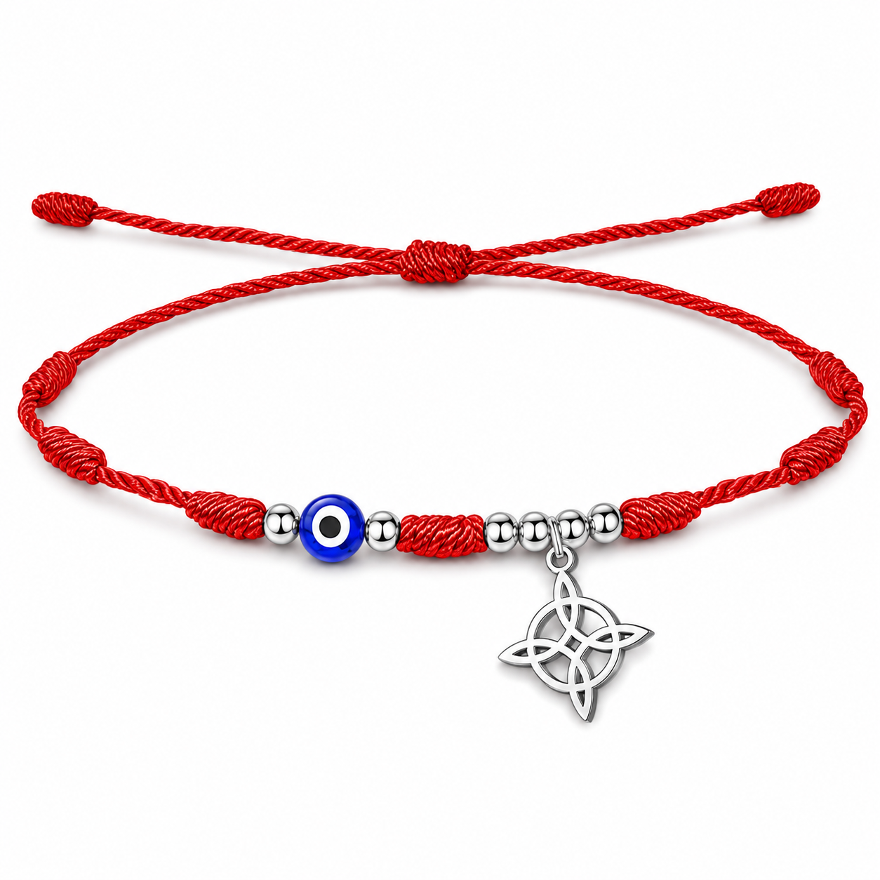 Pulsera 7 nudos con Nudo de Bruja y Ojo Turco en Acero