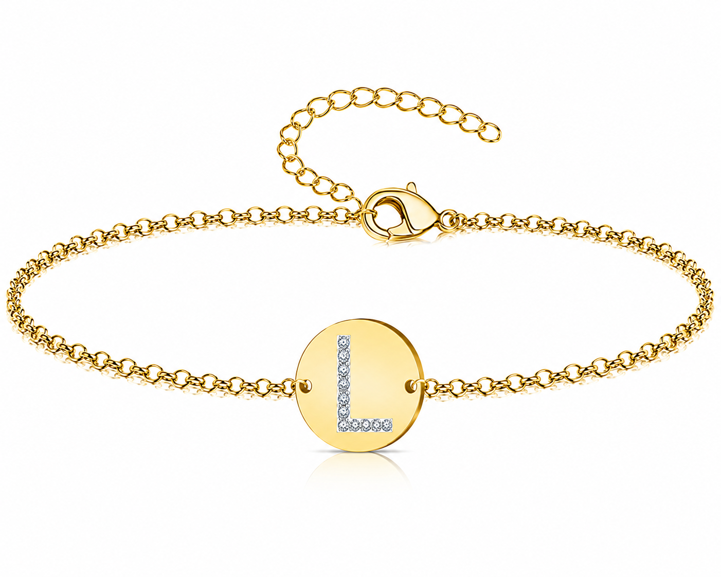 Pulsera Medalla de letra Inicial con Circonitas