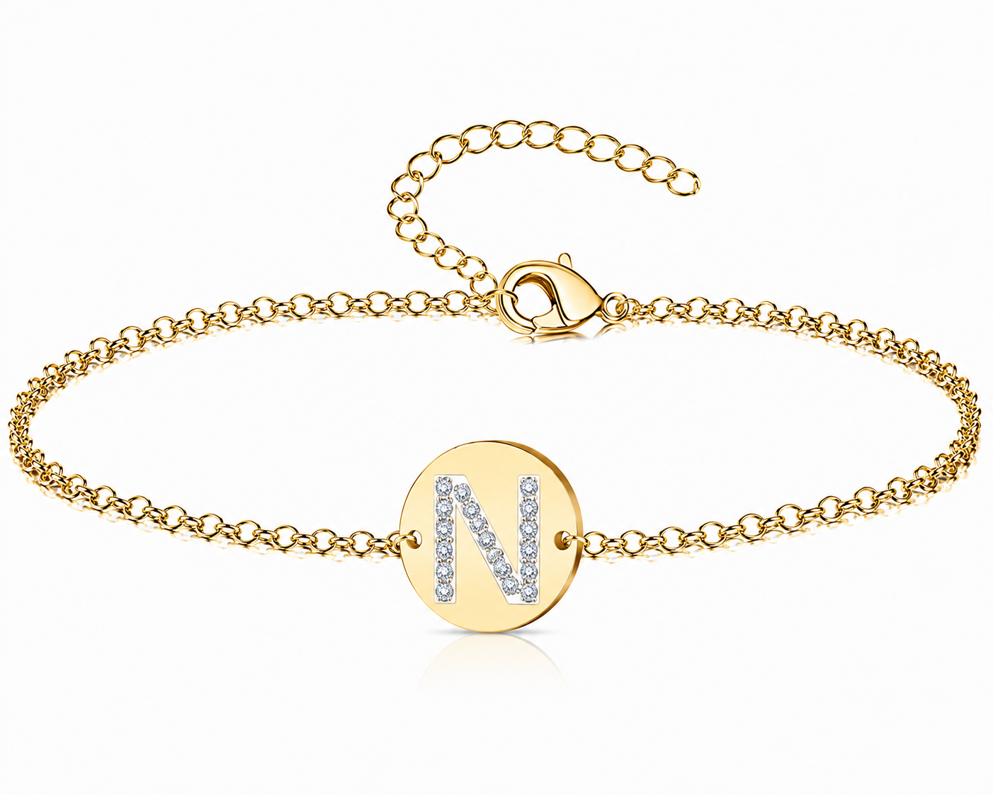 Pulsera Medalla de letra Inicial con Circonitas