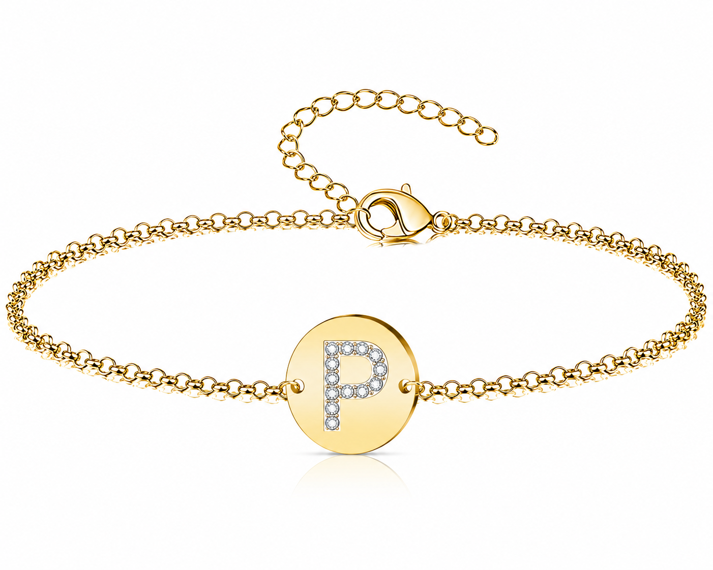 Pulsera Medalla de letra Inicial con Circonitas