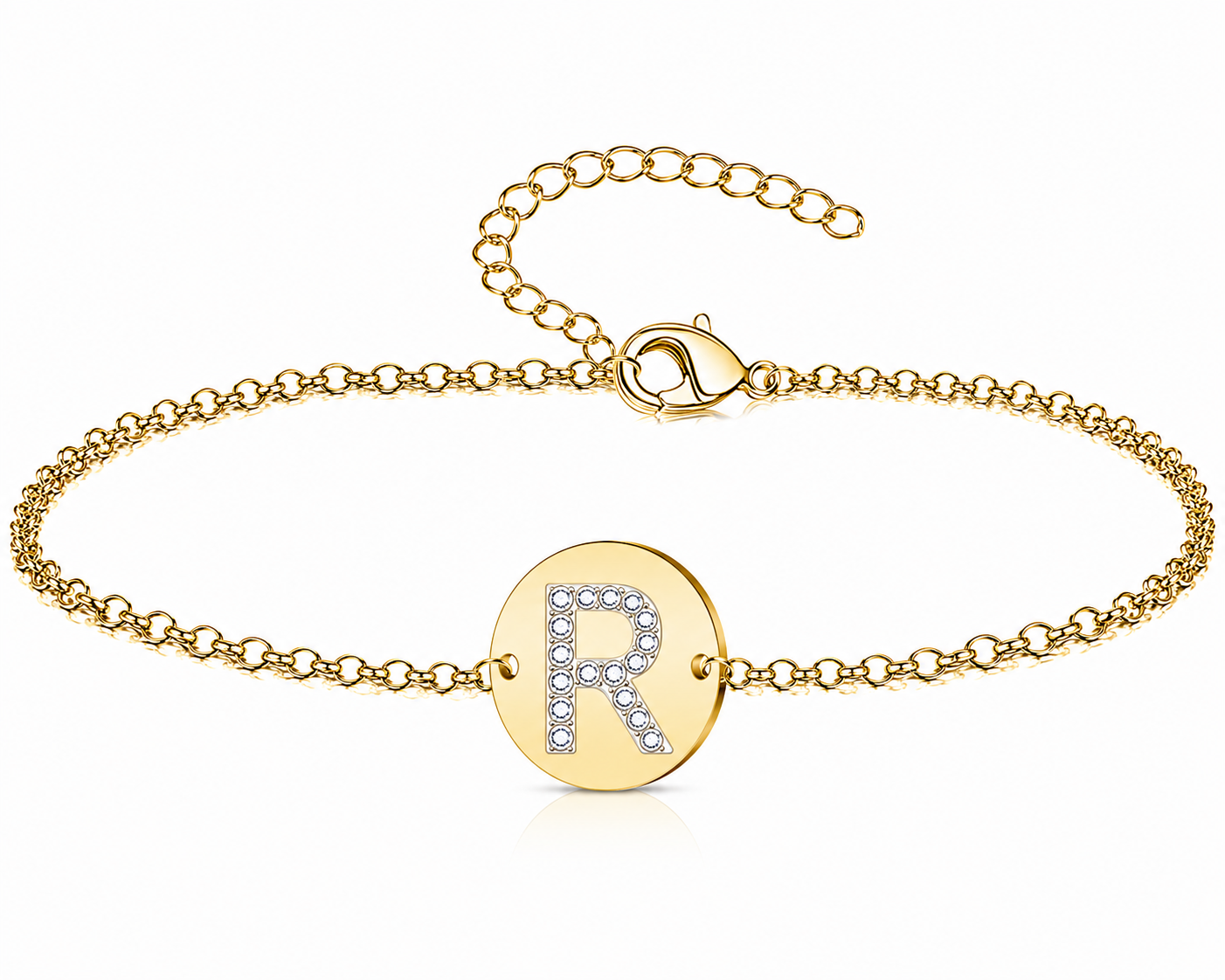 Pulsera Medalla de letra Inicial con Circonitas