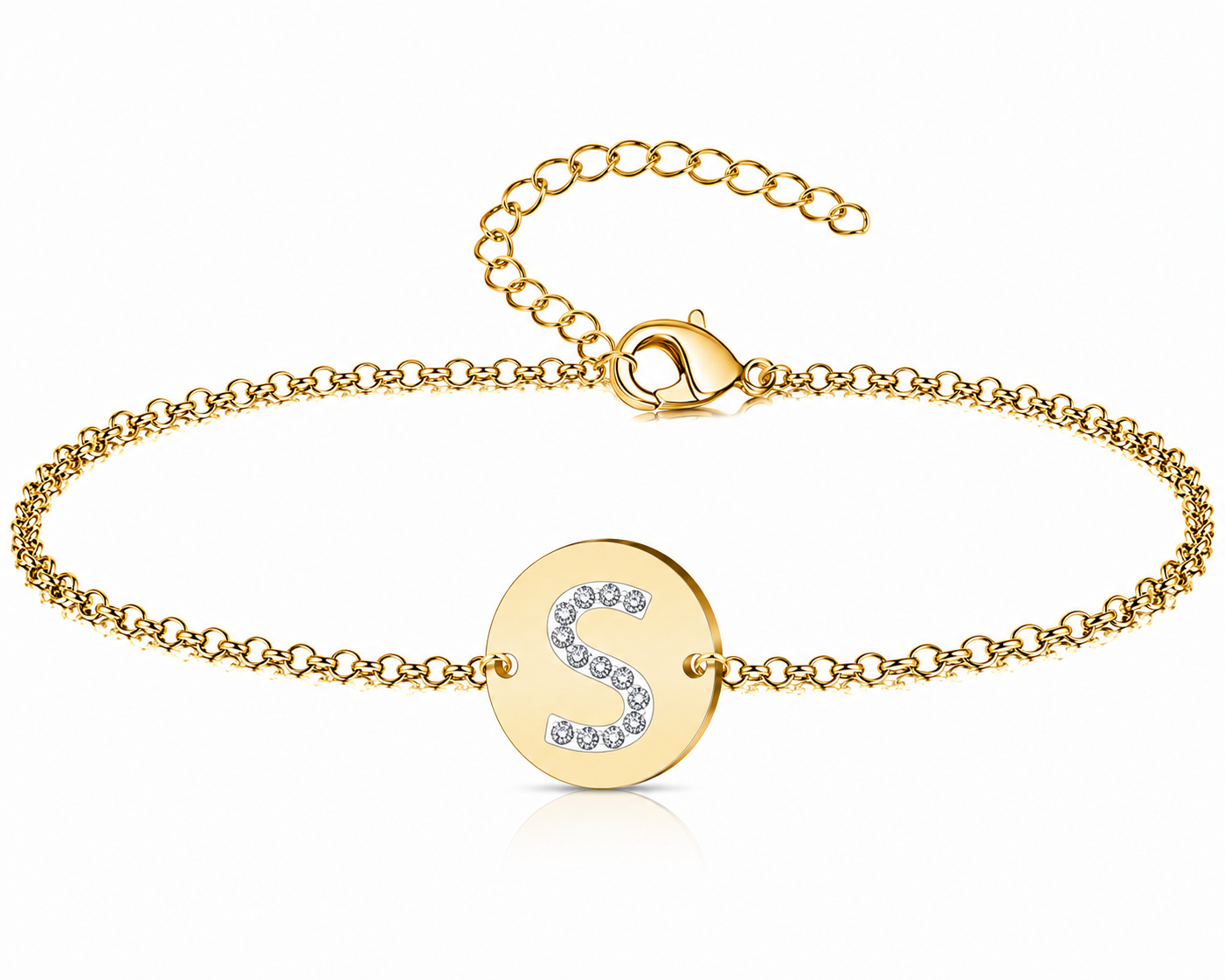 Pulsera Medalla de letra Inicial con Circonitas