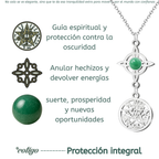 Colgante Triple Protección: Nudo de Bruja, Tetragrámaton y Aventurina Verde en Acero Inoxidable cotigo