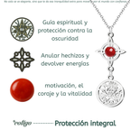 Colgante Triple Protección: Nudo de Bruja, Tetragrámaton y Carneola en Acero Inoxidable cotigo