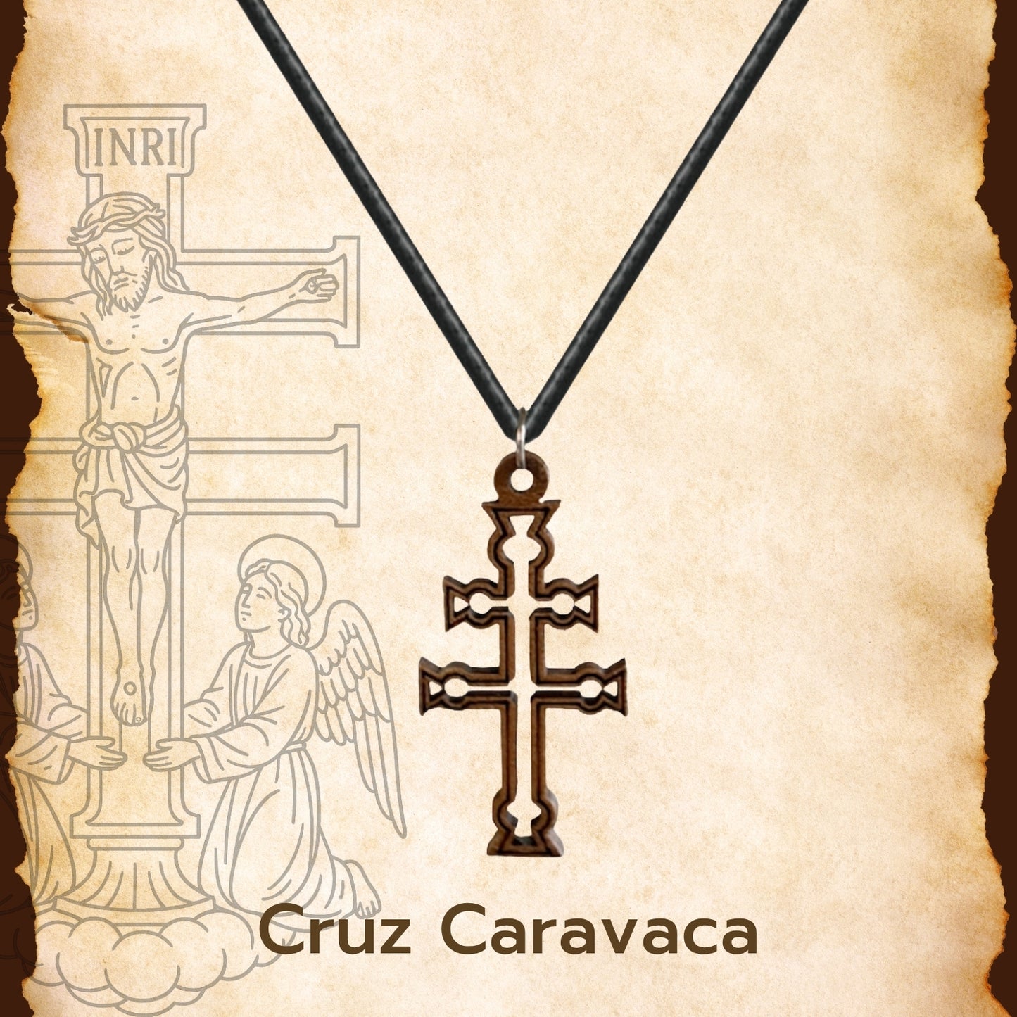 Colgante Cruz Caravaca Madera con accesorio Acero