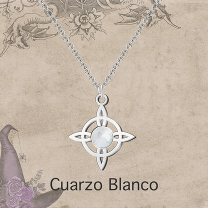 Colgante Nudo bruja Acero con Cuarzo Blanco