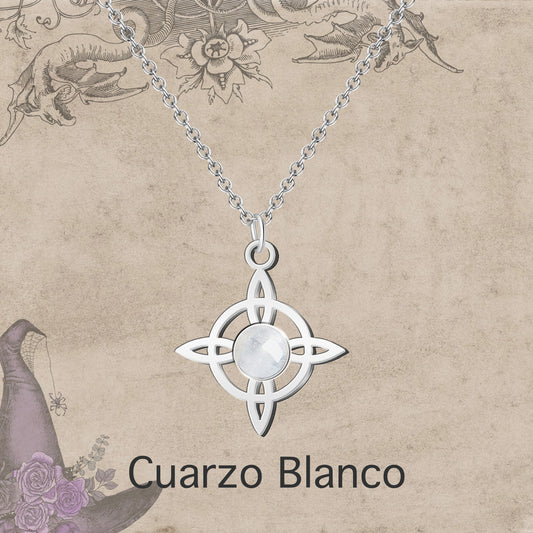 Colgante Nudo bruja Acero con Cuarzo Blanco
