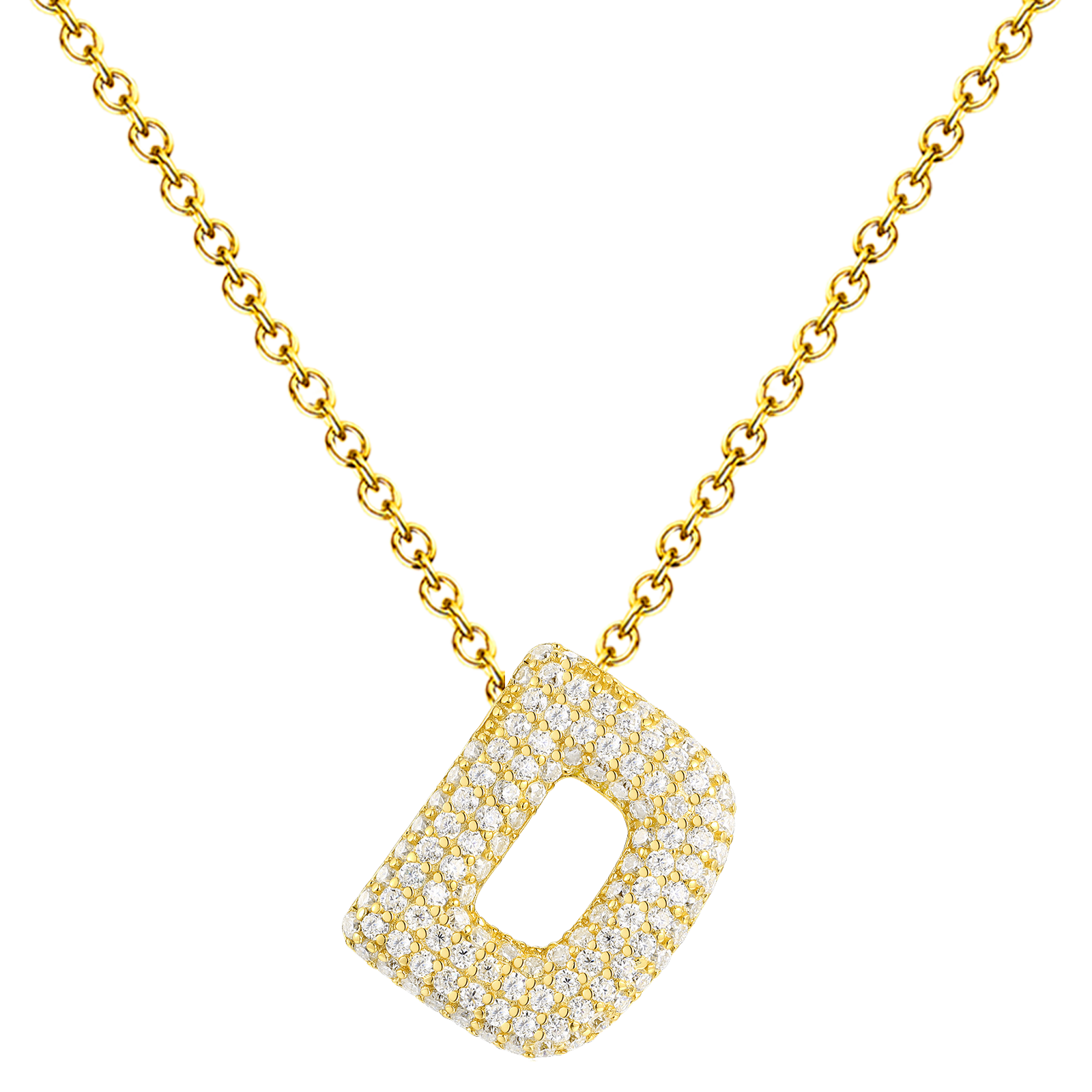 Collar Letra Inicial con Circonitas y Baño de Oro 14K