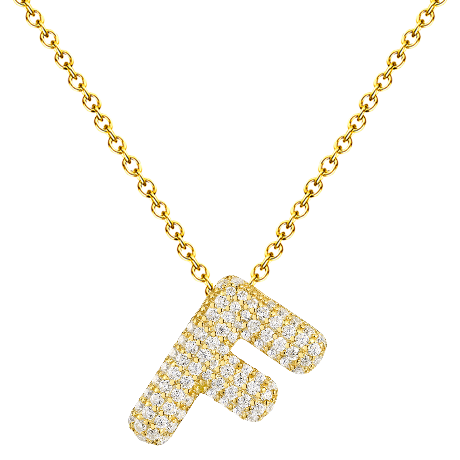 Collar Letra Inicial con Circonitas y Baño de Oro 14K