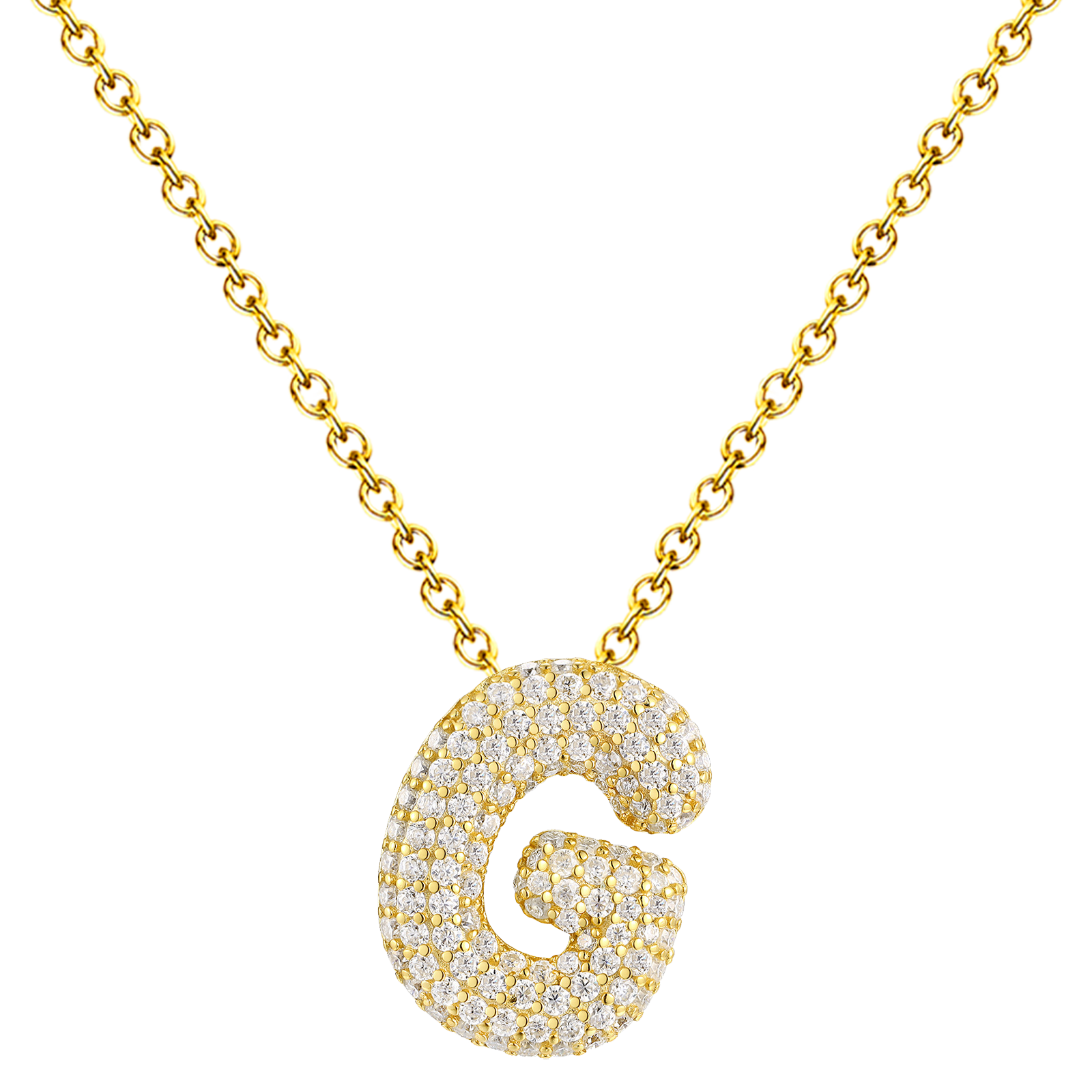 Collar Letra Inicial con Circonitas y Baño de Oro 14K