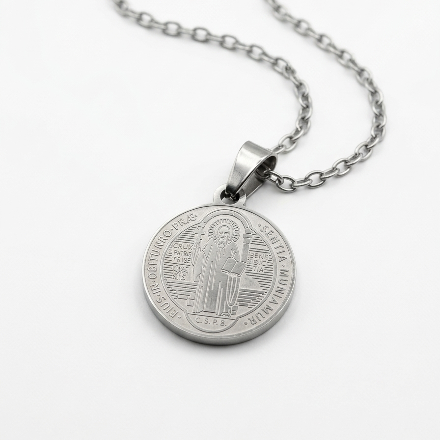 Collar con Medalla de San Benito en Acero