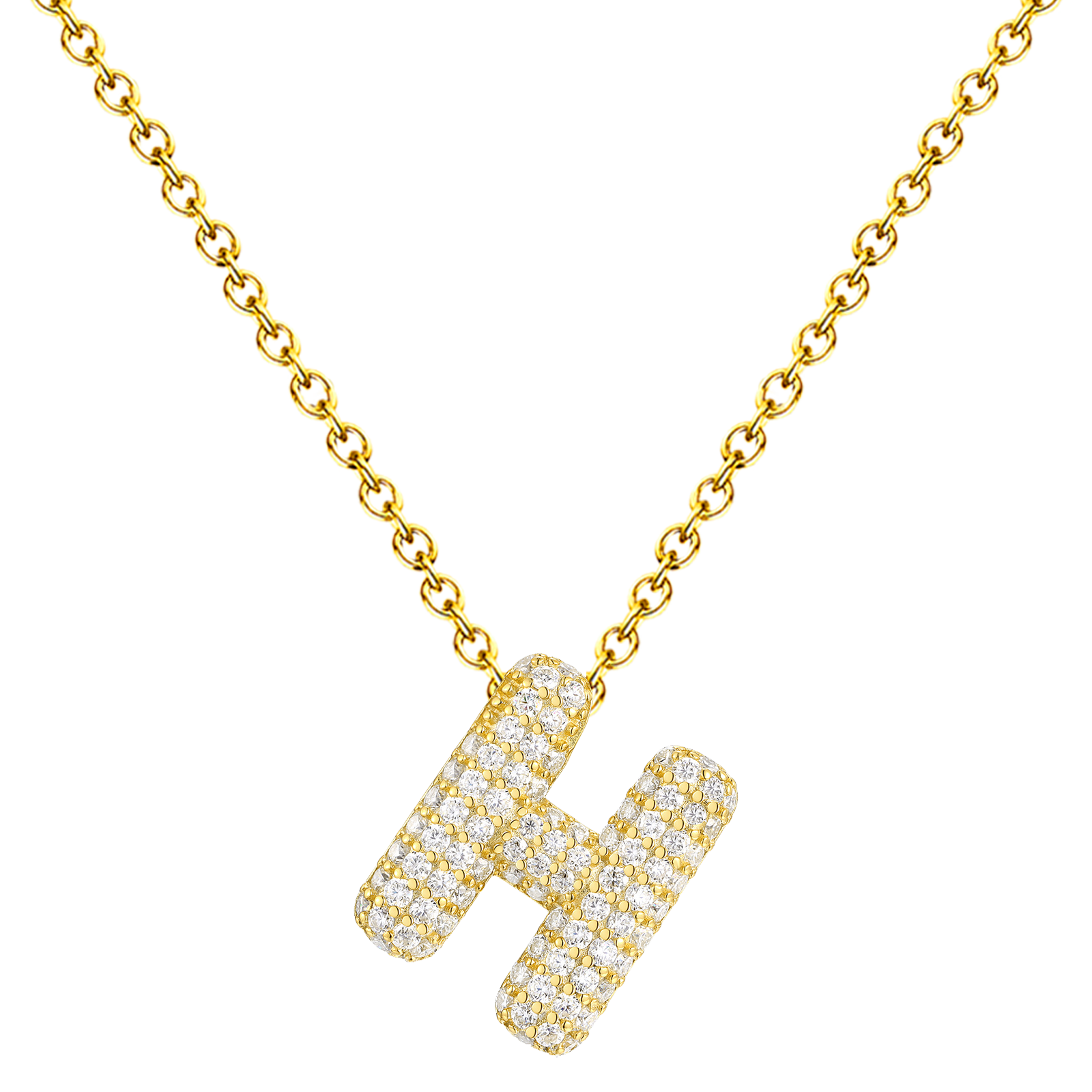 Collar Letra Inicial con Circonitas y Baño de Oro 14K