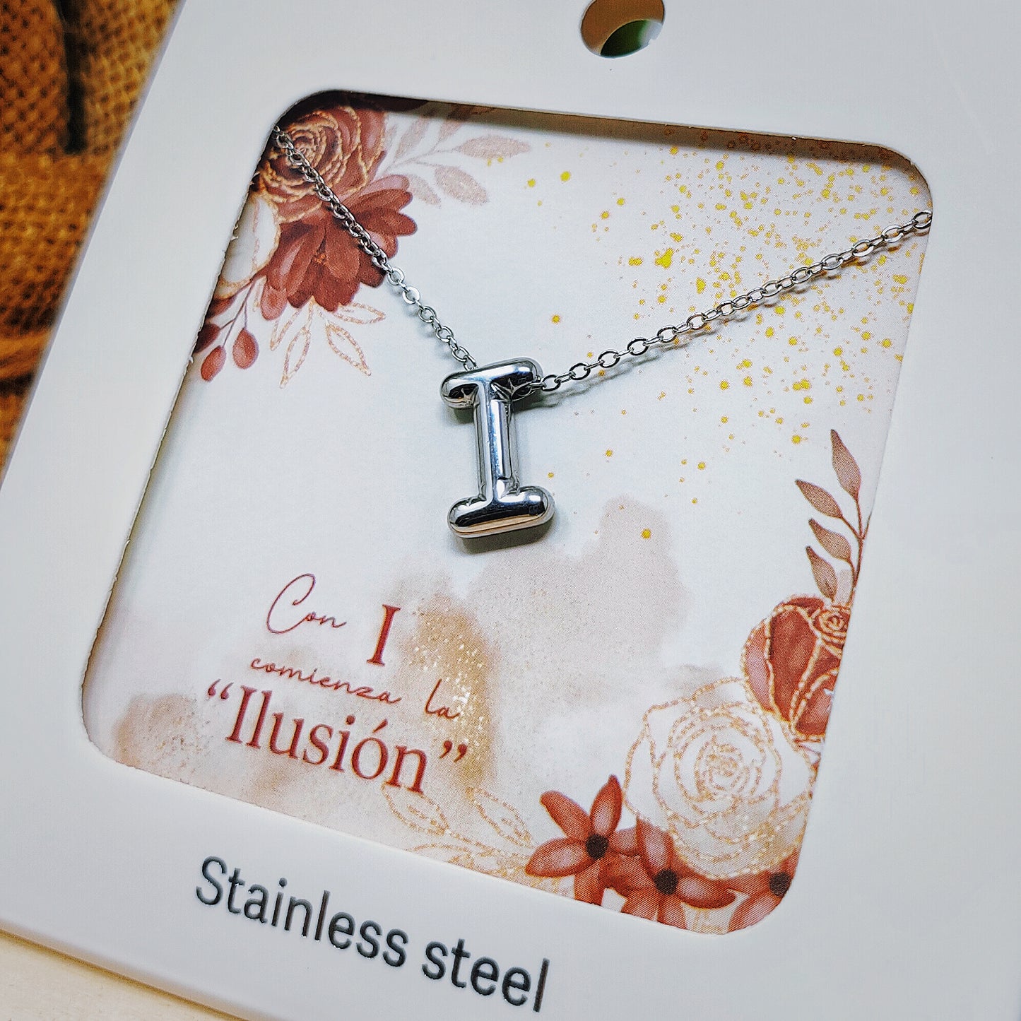 Collar Letra Inicial I Estilo Globo en Acero Inoxidable