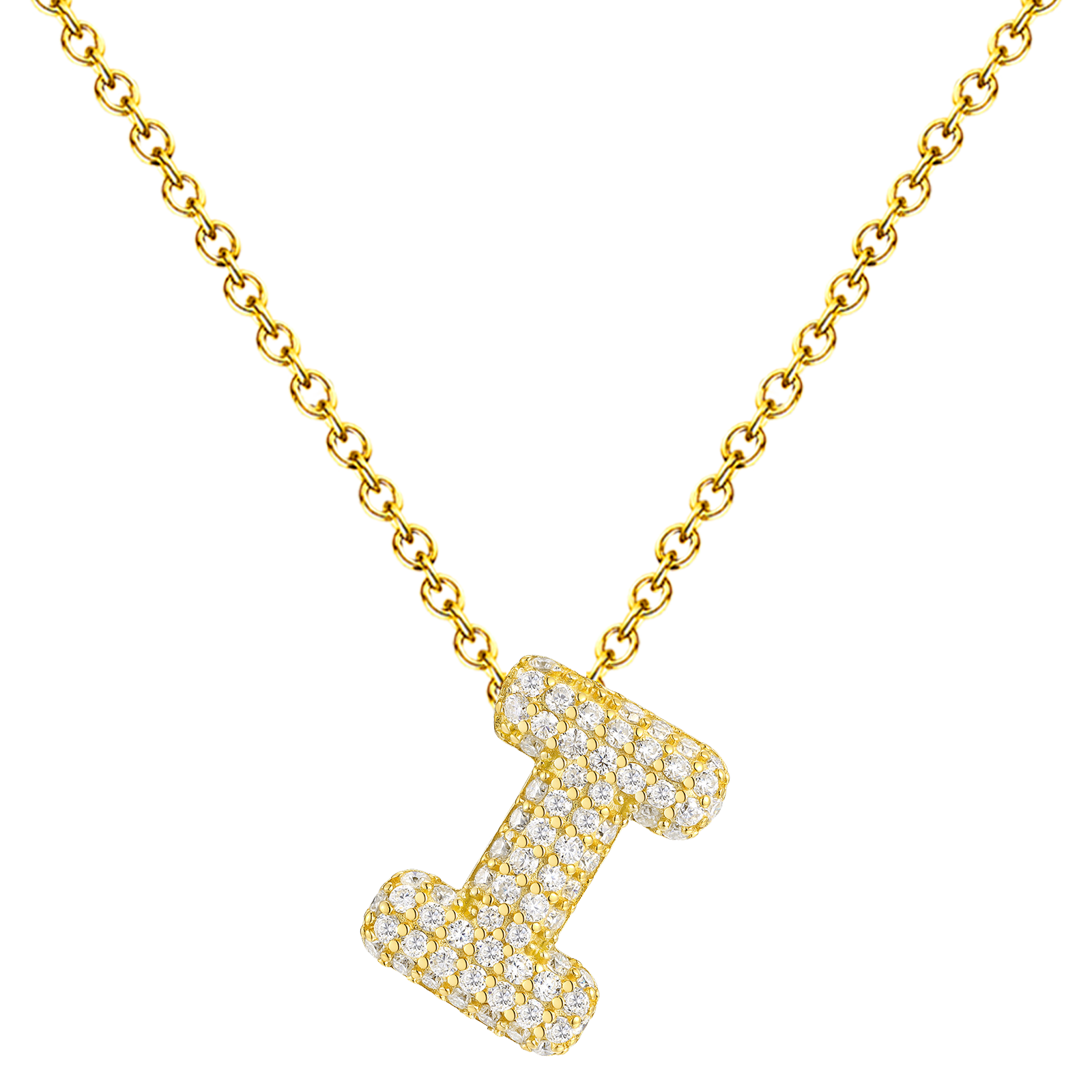Collar Letra Inicial con Circonitas y Baño de Oro 14K
