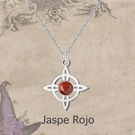 Colgante Nudo bruja Acero con Jaspe rojo