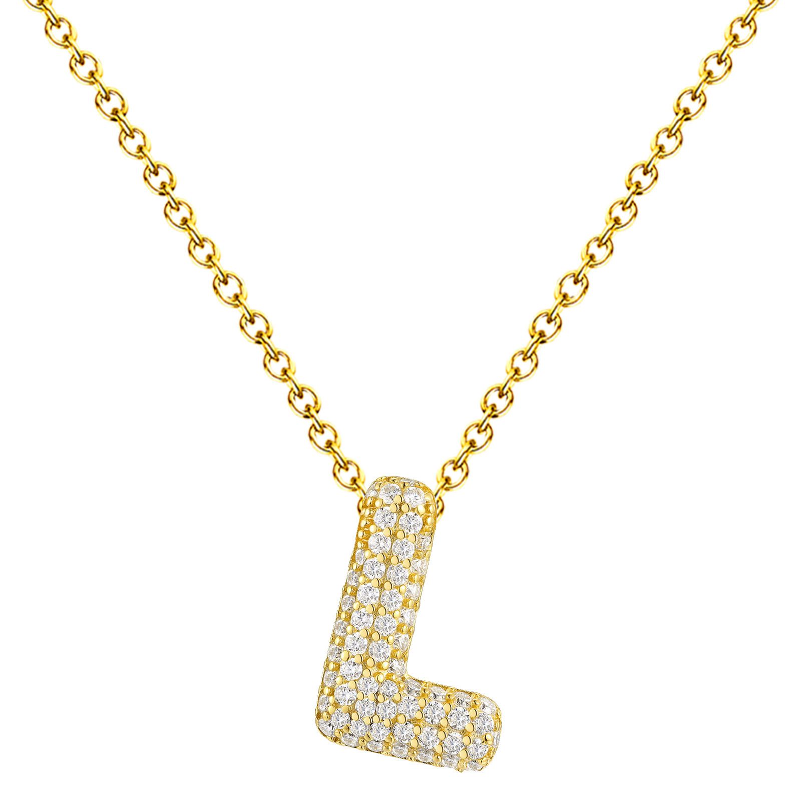Collar Letra Inicial con Circonitas y Baño de Oro 14K