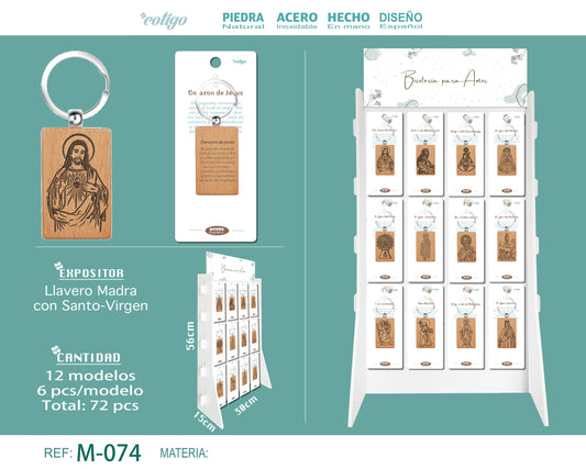 LLAVERO MADERA CON SANTO-VIRGEN