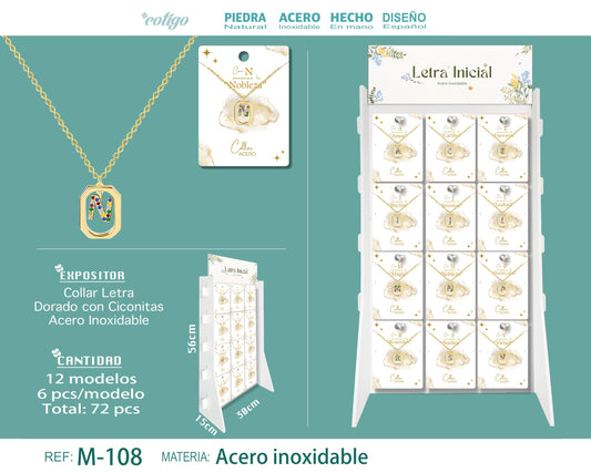 Collar Octogonal con Letra Dorado de Circonitas