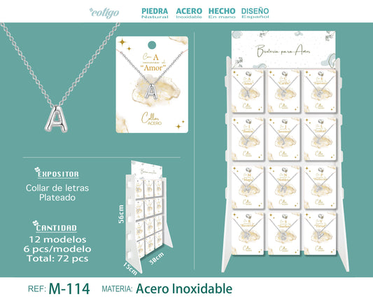 Collar Acero con Letra Globo Plateado