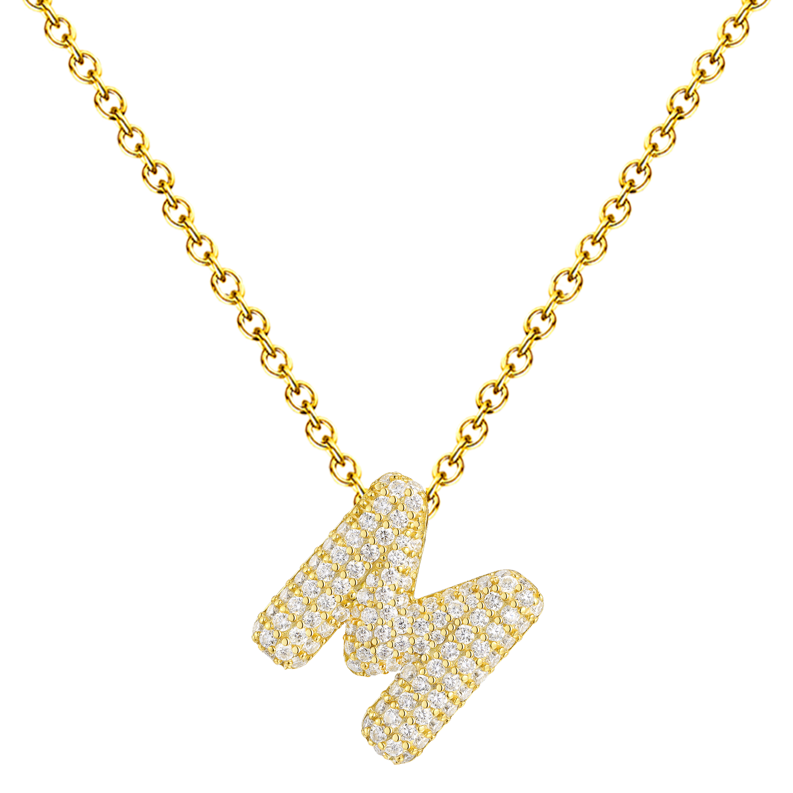 Collar Letra Inicial con Circonitas y Baño de Oro 14K