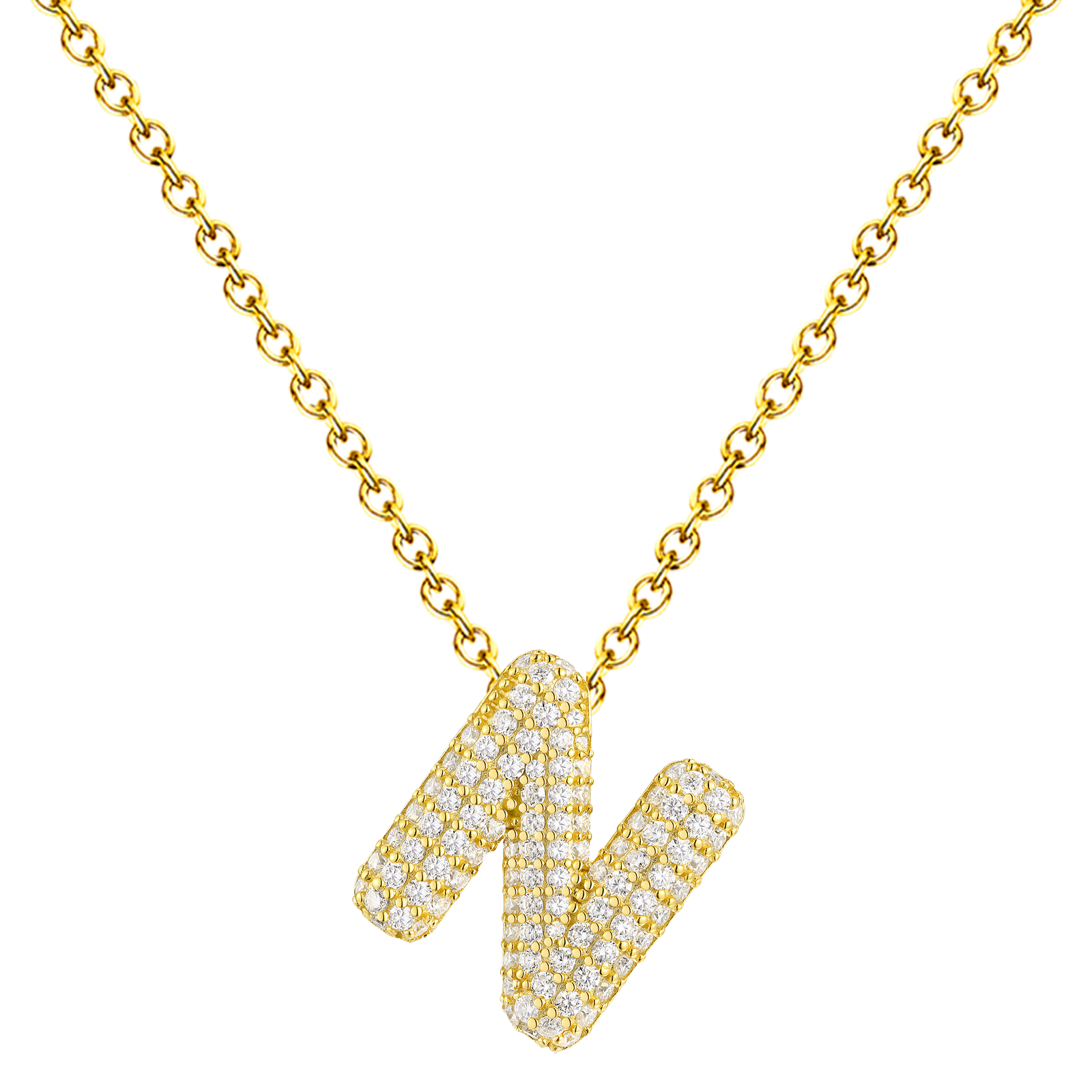 Collar Letra Inicial con Circonitas y Baño de Oro 14K