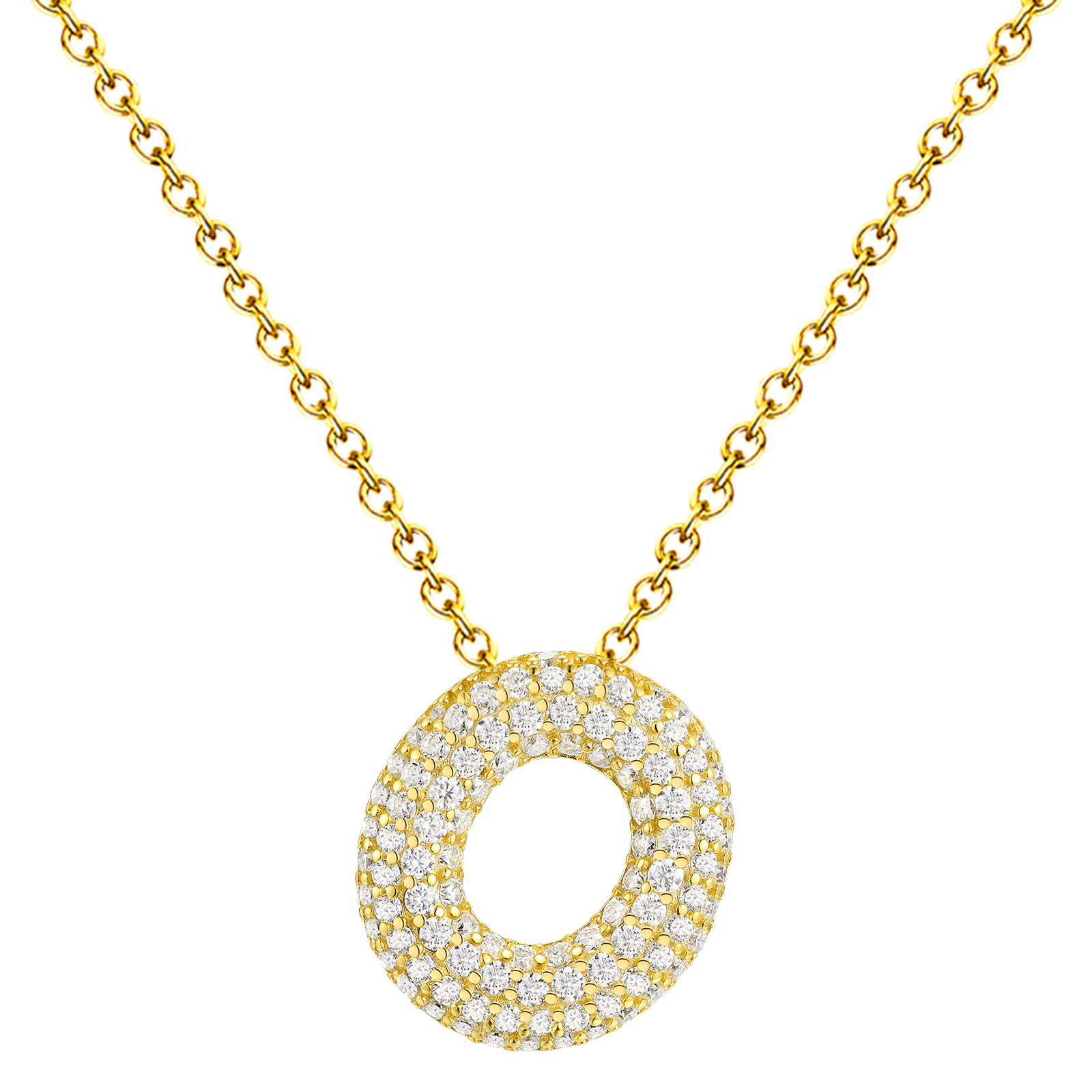 Collar Letra Inicial con Circonitas y Baño de Oro 14K
