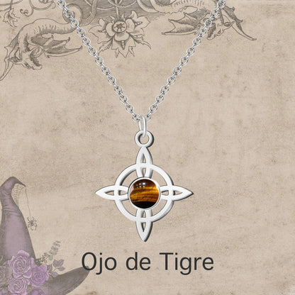 Colgante Nudo bruja Acero con Ojo de Tigre