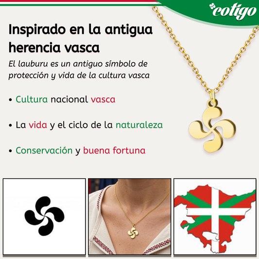Collar Lauburu Acero Dorado - Cruz Vasca