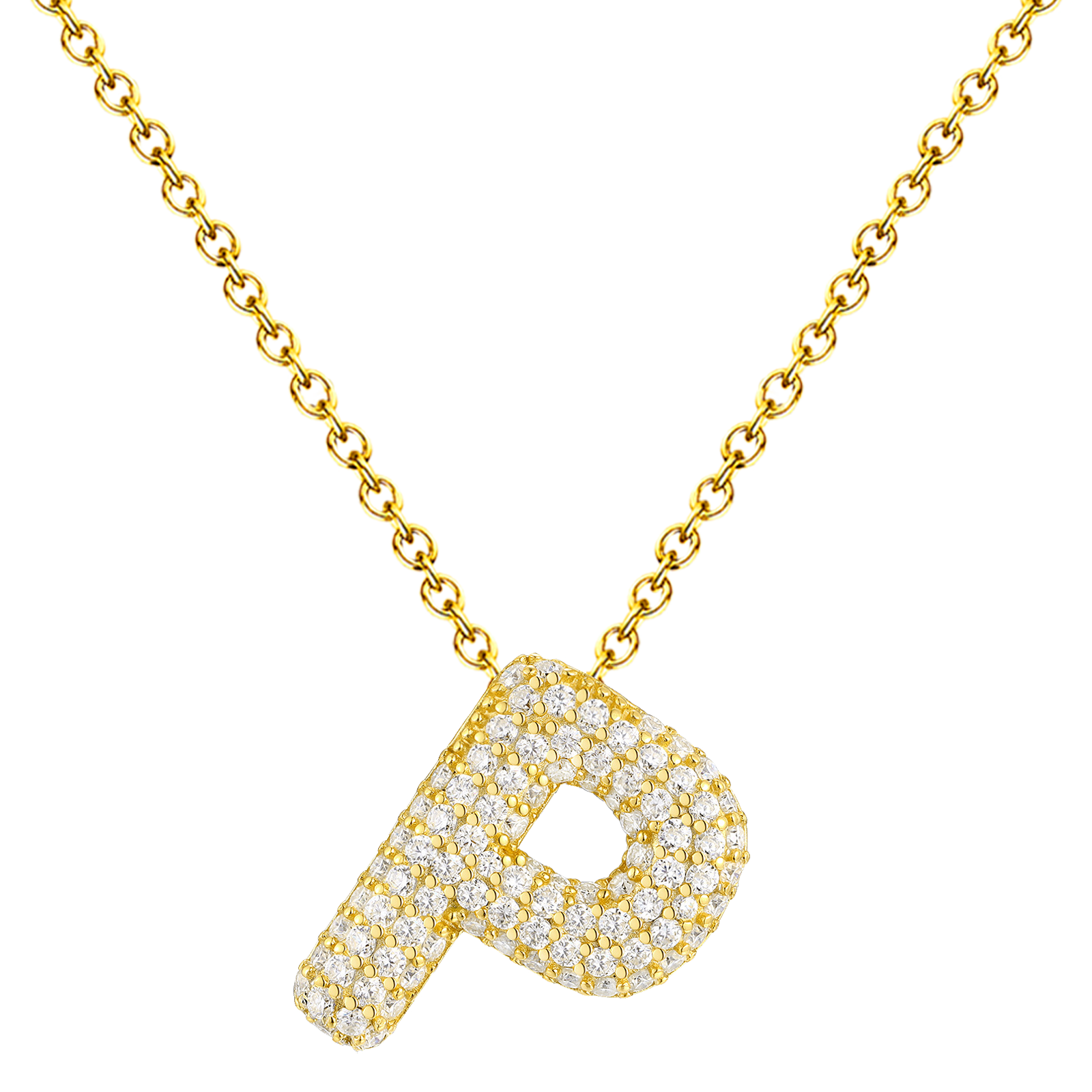 Collar Letra Inicial con Circonitas y Baño de Oro 14K