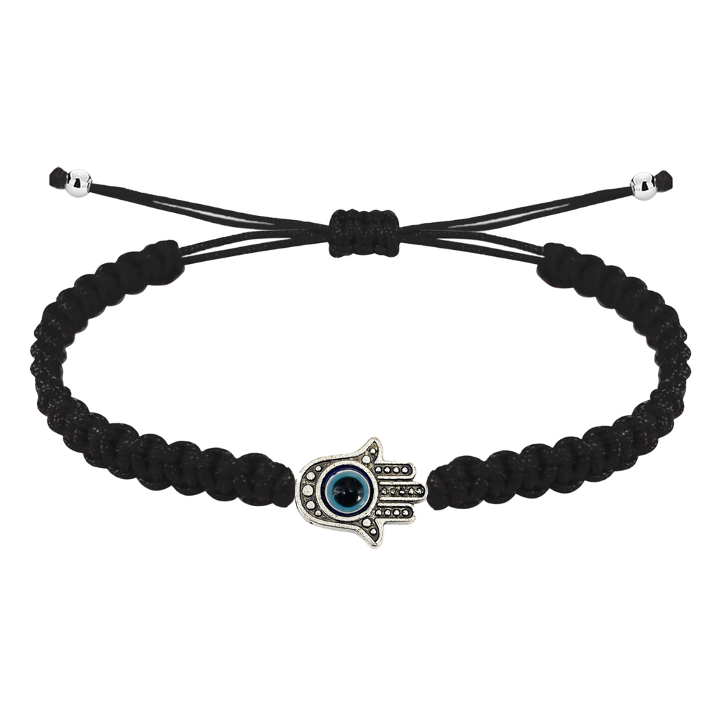 Pulsera de Hilo Trenzado con Mano de Fátima y Ojo Turco