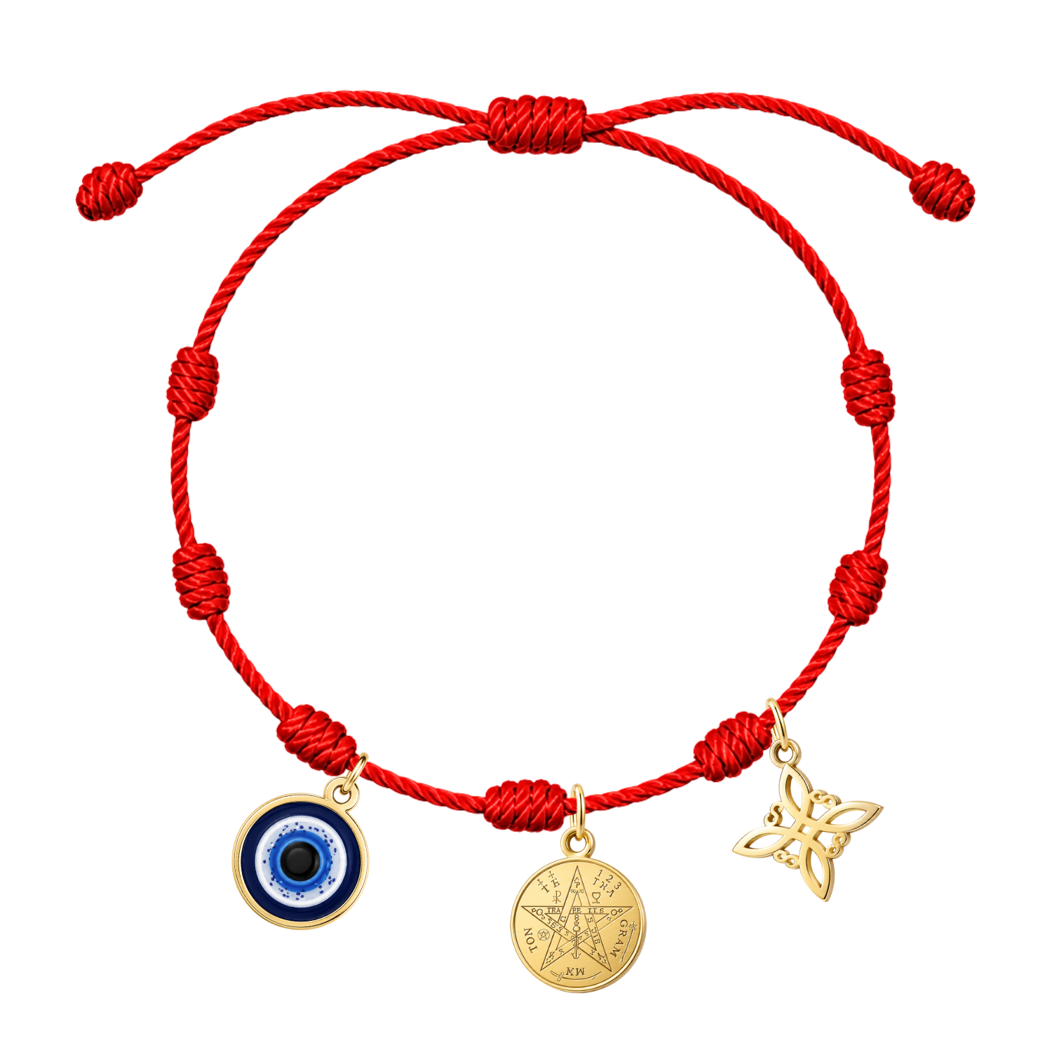 Pulsera 7 nudos Tetragrámaton, Nudo de Bruja y Ojo Turco