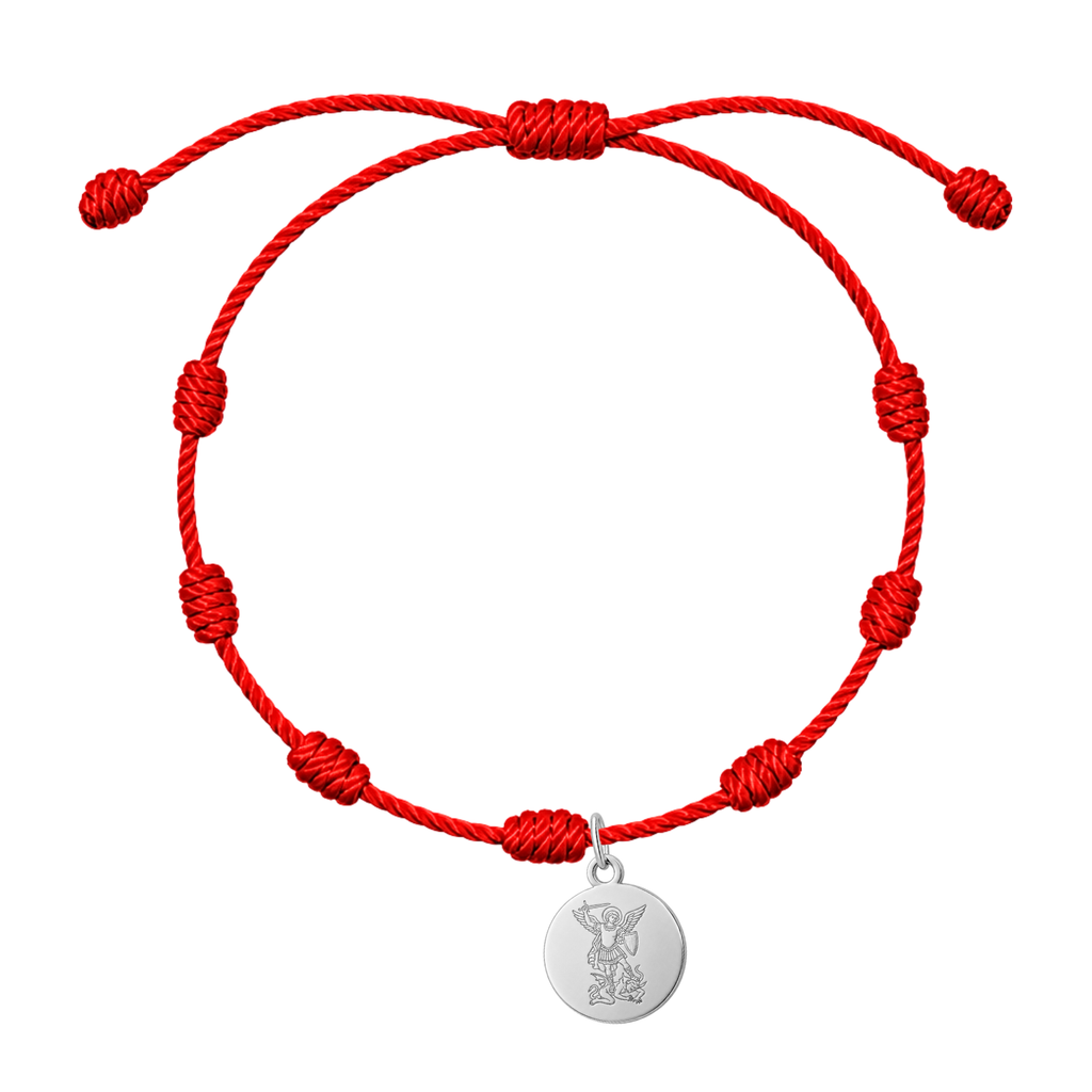 Pulsera de 7 Nudos con San Miguel Arcángel en Acero Inoxidable en acabado plateado – vista principal