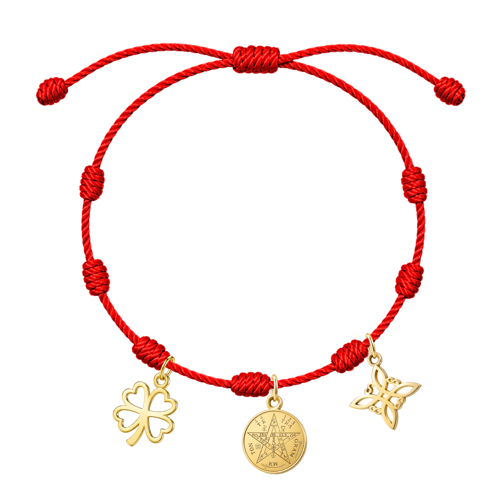 Pulsera 7 nudos Tetragrámaton, Nudo de Bruja y Trébol