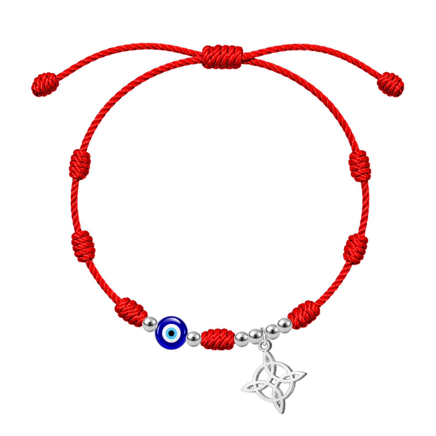 Pulsera 7 nudos con Nudo de Bruja y Ojo Turco en Acero