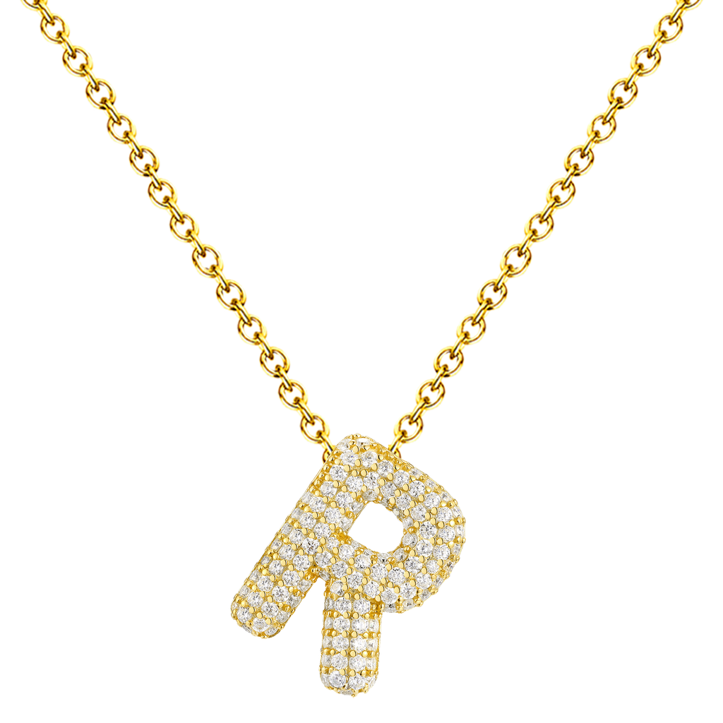 Collar Letra Inicial con Circonitas Y Baño de Oro 14K
