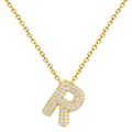 Collar Letra Inicial con Circonitas Y Baño de Oro 14K