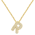 Collar Letra Inicial con Circonitas Y Baño de Oro 14K