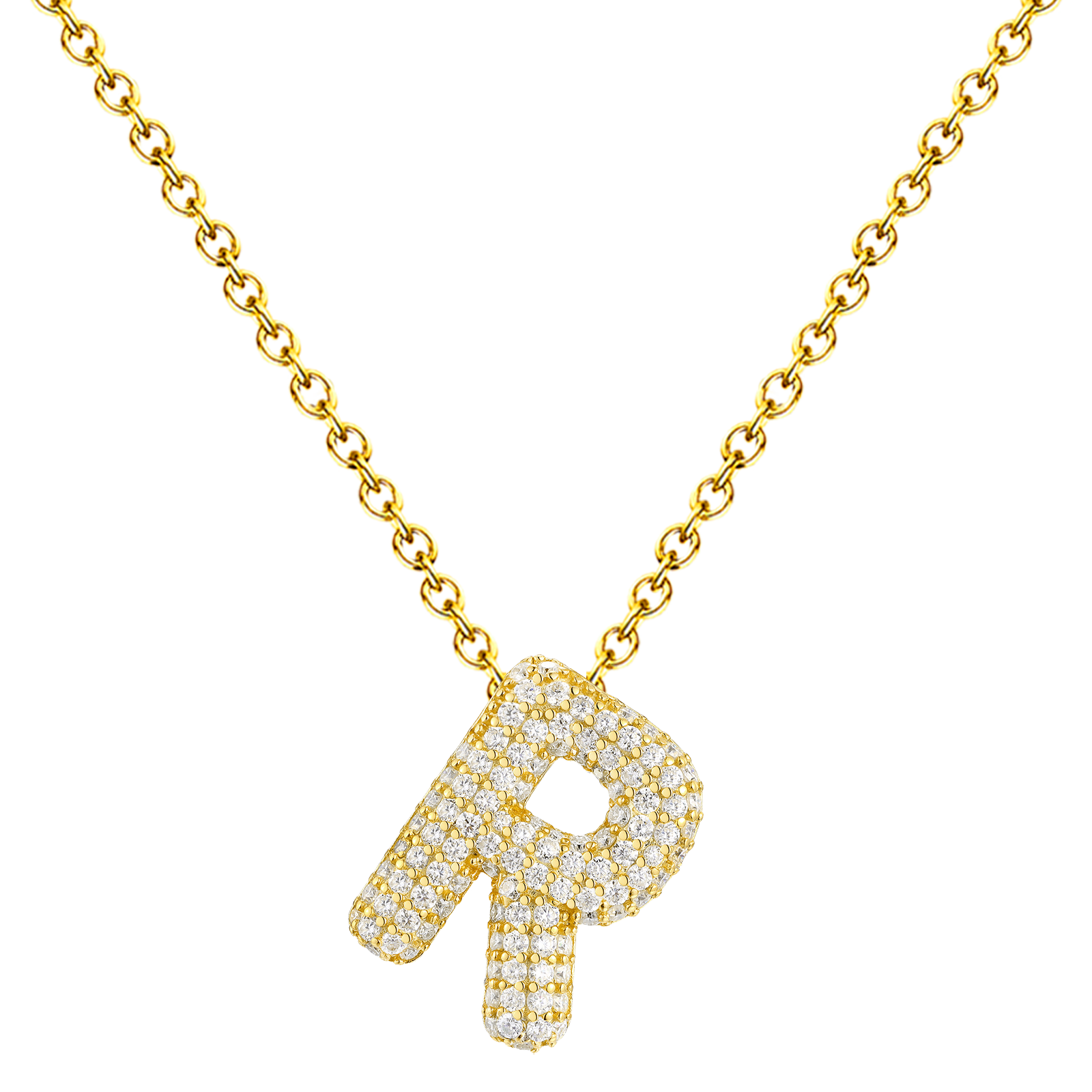 Collar Letra Inicial con Circonitas y Baño de Oro 14K