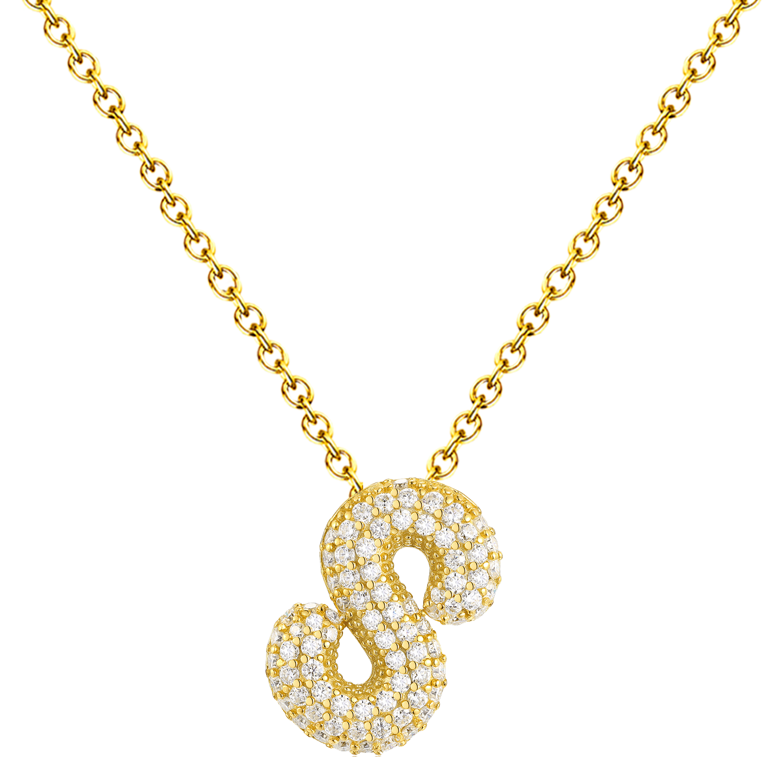 Collar Letra Inicial con Circonitas y Baño de Oro 14K
