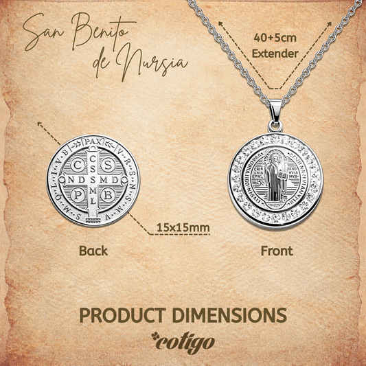 Collar con Medalla de San Benito en Acero y Circonitas