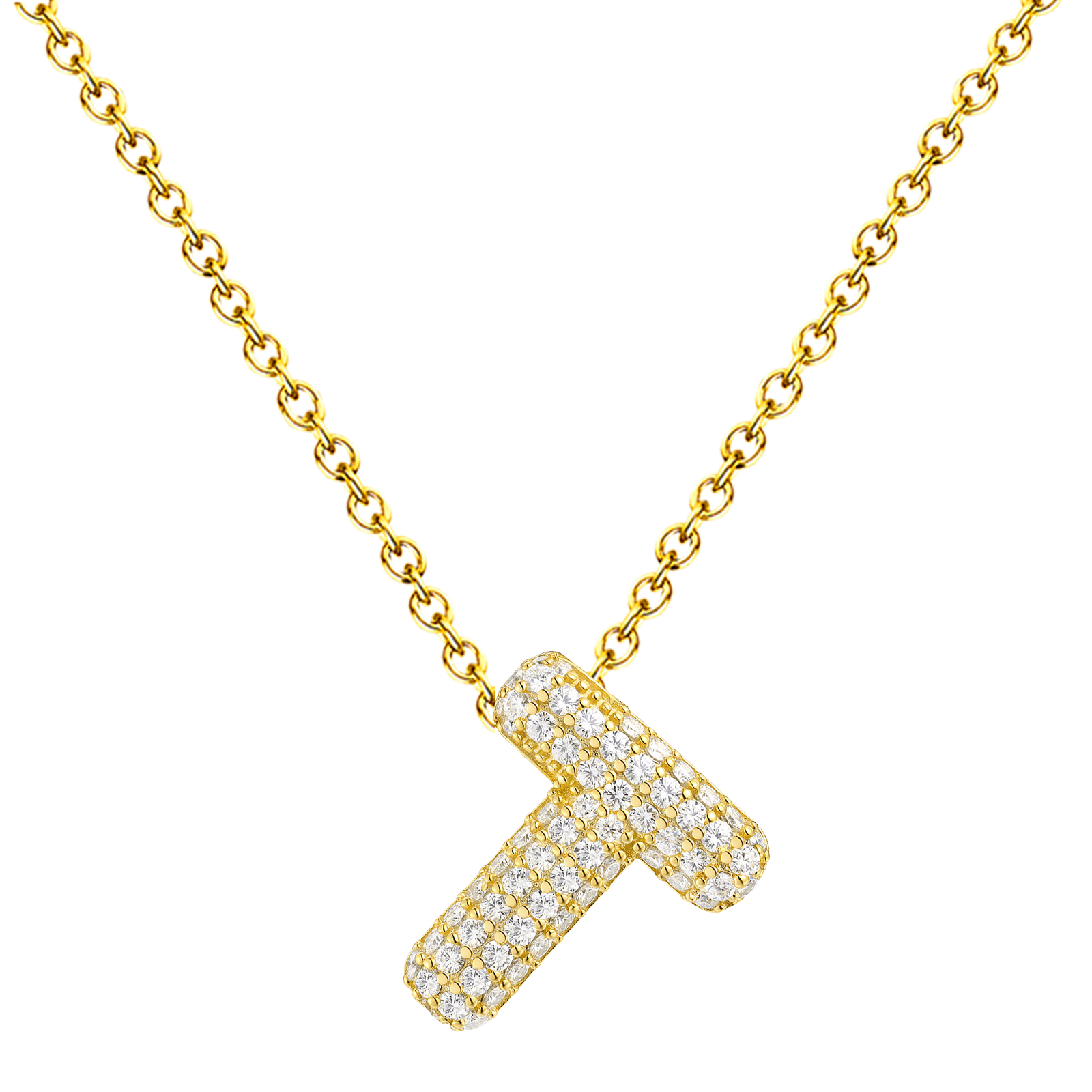 Collar Letra Inicial con Circonitas y Baño de Oro 14K