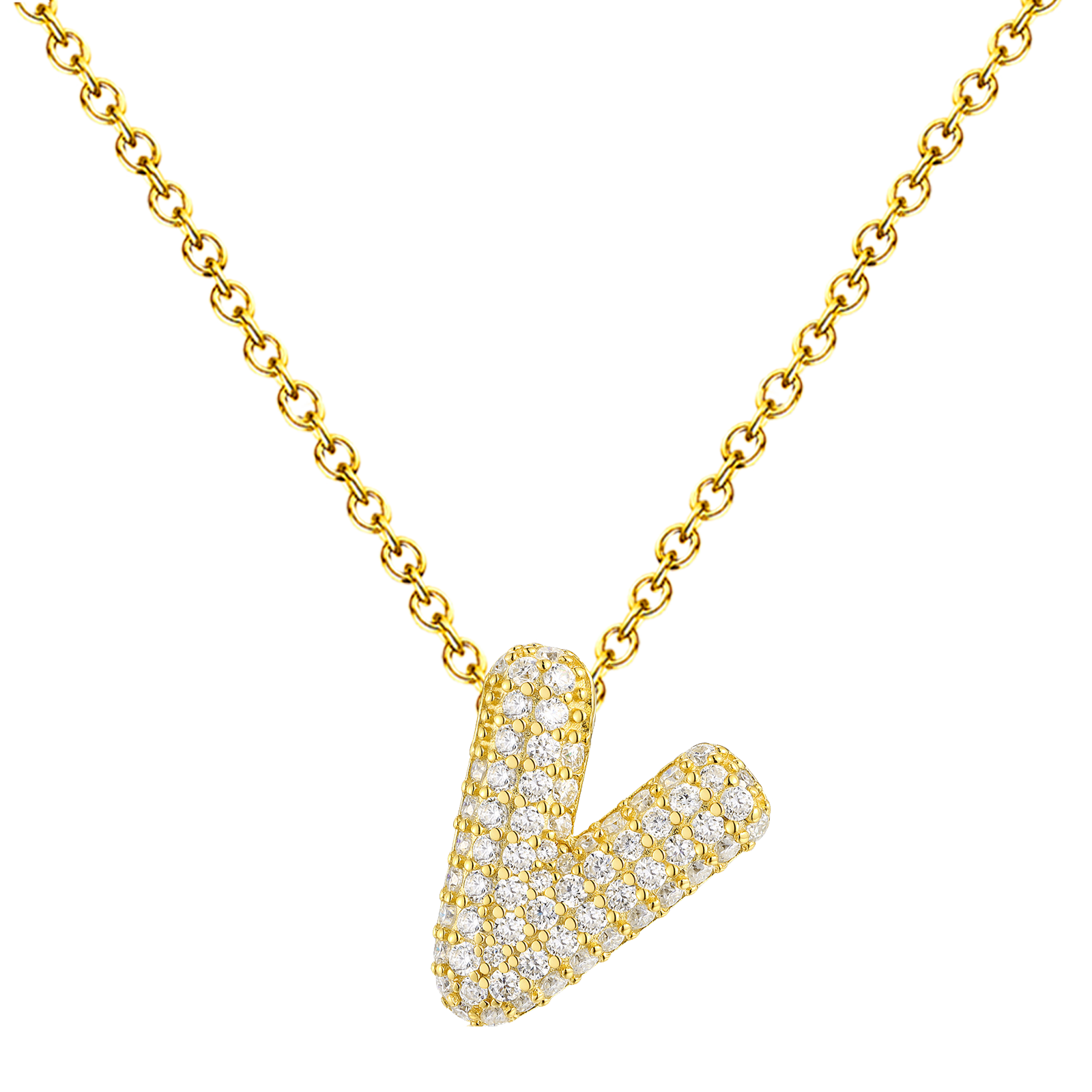 Collar Letra Inicial con Circonitas y Baño de Oro 14K