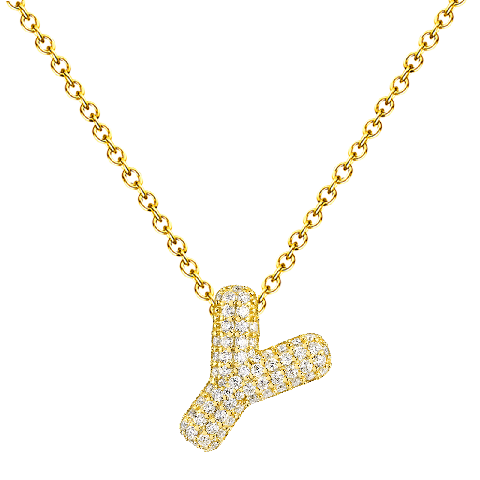Collar Letra Inicial con Circonitas y Baño de Oro 14K