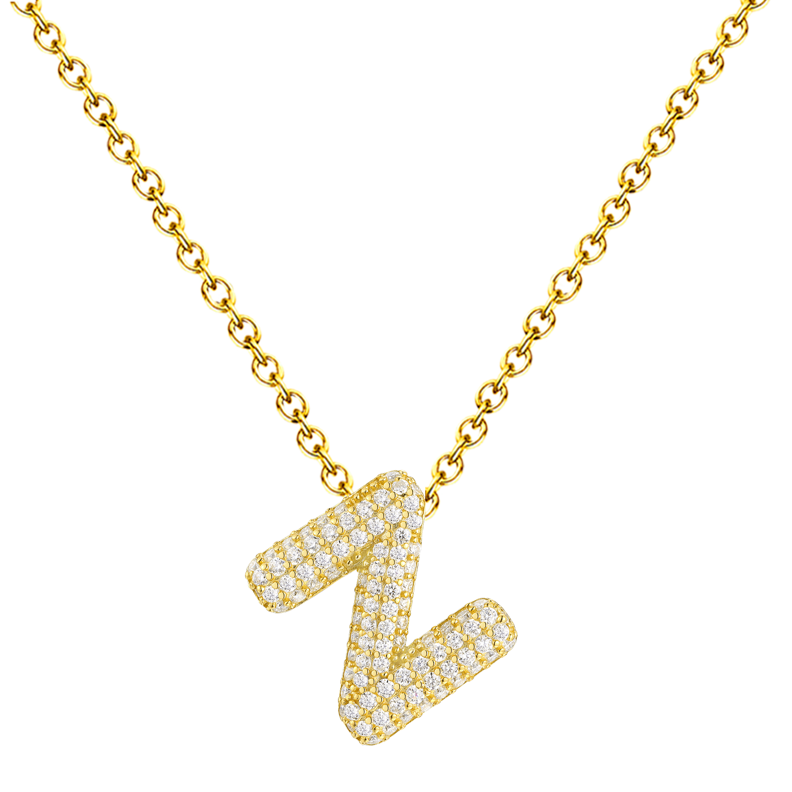 Collar Letra Inicial con Circonitas y Baño de Oro 14K