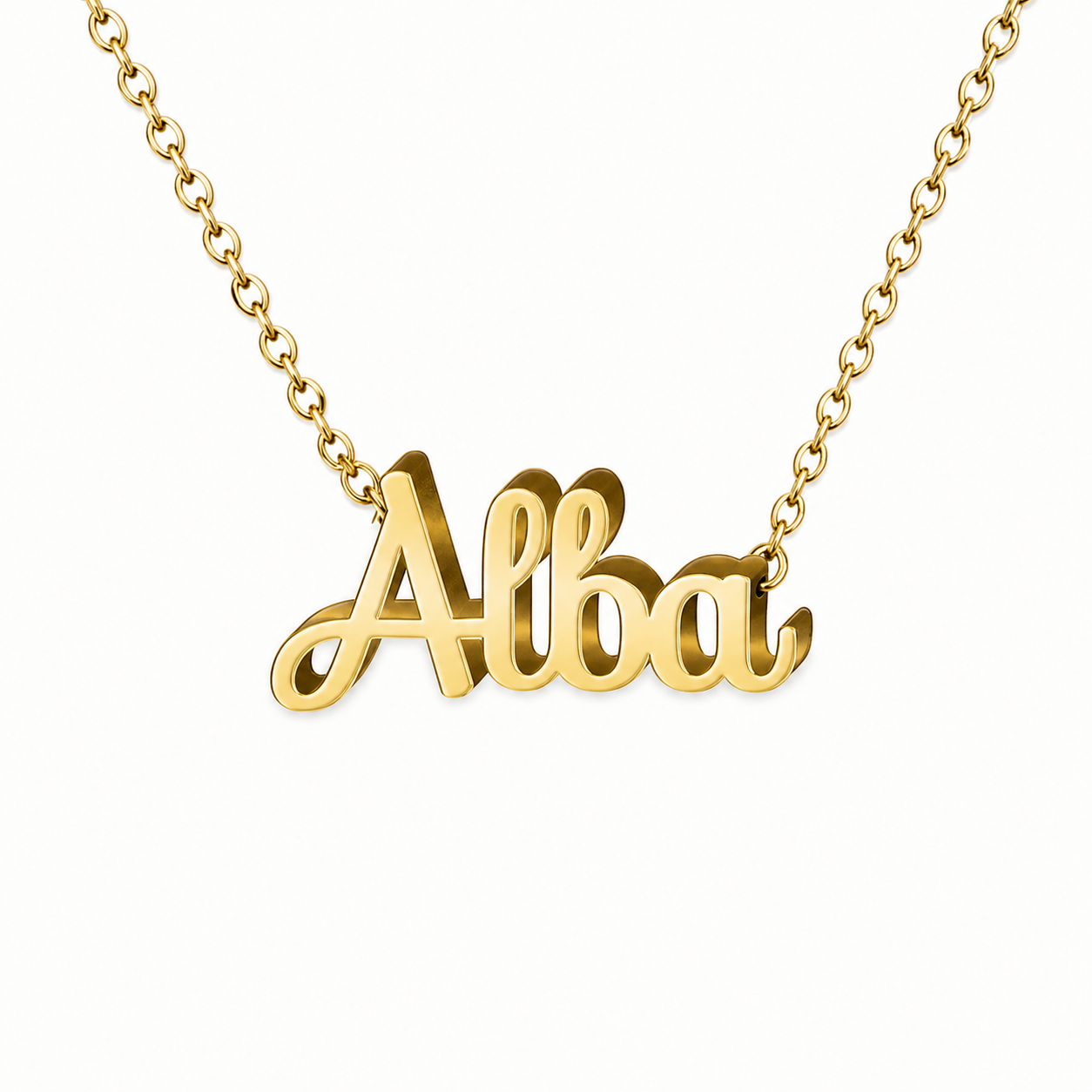Collar con nombre personalizado Alba - Bañado en oro de 14k - IMAGEN2 V3